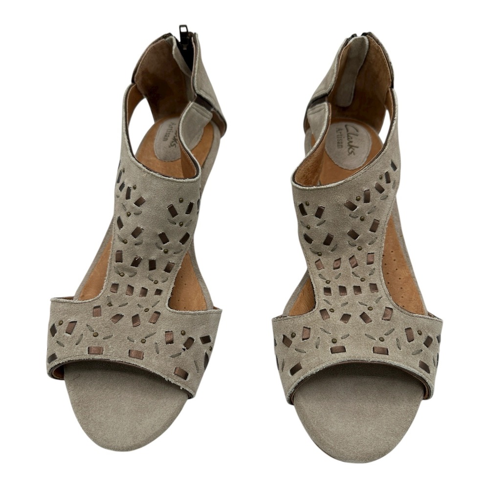 Clarks Artisan Thimble Clover Suede Cutout Wedge Sandals Women's Size 10M